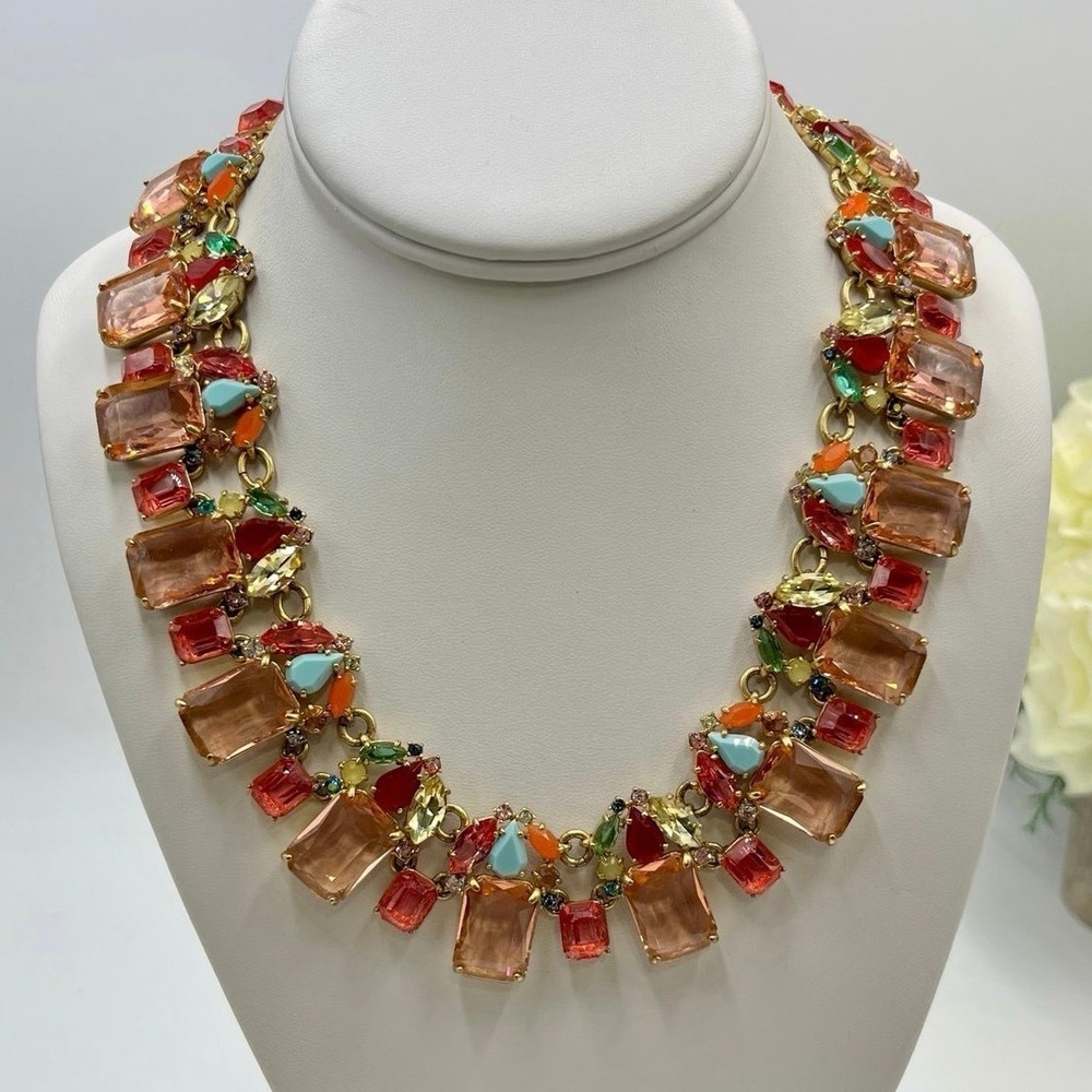 J. Crew Cluster Multicolor Emerald Crystals Jewel-Tone Collar Statement Necklace